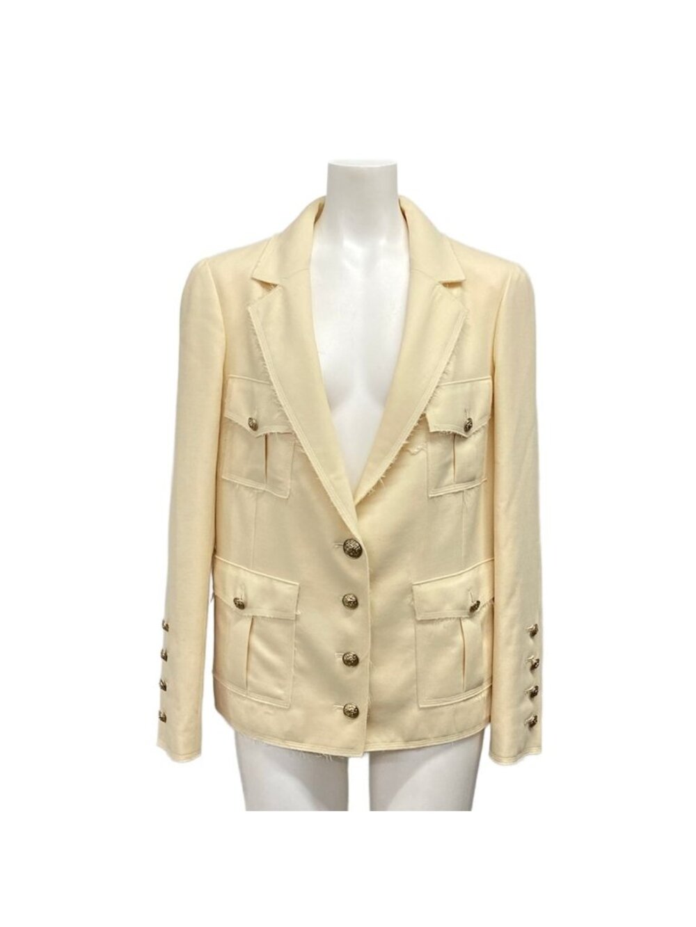 Chanel Jacket M Ivory CC Logo Inside Out Long Sleeve Wool